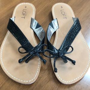 Faux alligator print black dressy flip flops